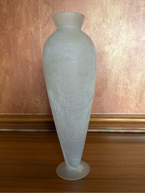 Frosted Crackle Glass Vase 14 Inch White Satin Matte Tall Table Centerpiece